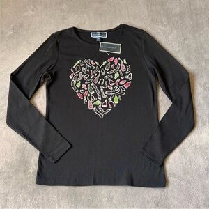 Karen Scott Holiday Heart Mittens Graphic Black Tee‎ Size X-Small,M,XL New/Tags